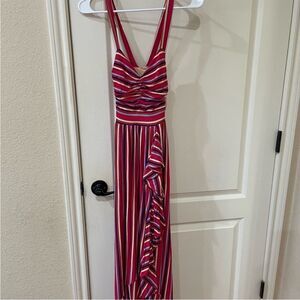 Anthropologie Maeve Gabriella Sleeveless‎ Striped Halter Top Ruffled Maxi Dress